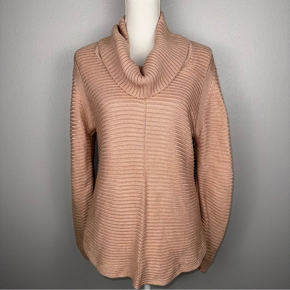 Calvin Klein Women Small Blush Sweater CowlNeck Chunky Ribbed Cozy Classic Comfy